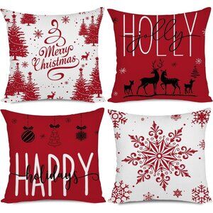 🆕 Christmas Pillow Covers Farmhouse Decorations Happy Holidays Holly Jolly Sofa